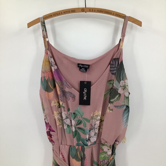 City Chic Pink Heartwine Floral Maxi Dress Size 18 Spaghetti Straps Ruffle - Picture 4 of 10